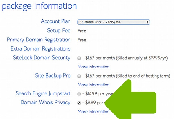 package information bluehost